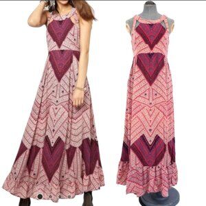 FREE PEOPLE Made My Day Purple Pink Cut Out Lace Up Back Maxi Dress size 6